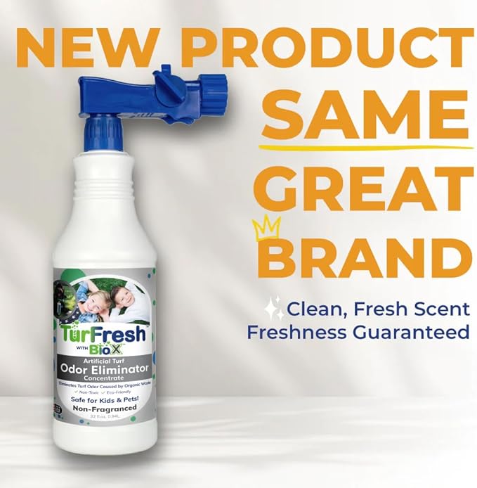 TurFresh BioX Artificial Turf Odor Eliminator Concentrate – 32 oz Bottle, Unscented – Pet-Safe Turf Cleaner for Urine and Feces Odor Removal – All-Natural, Non-Toxic, Kid Safe