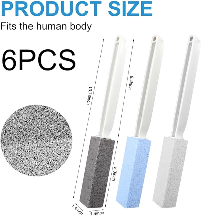 Pumice Stone 6 Packs Long Handle Toilet Bowl Cleaner Eco Friendly Toilet Stain Remover Scouring Sticks for Kitchen Bath Pool Grills Cleaning