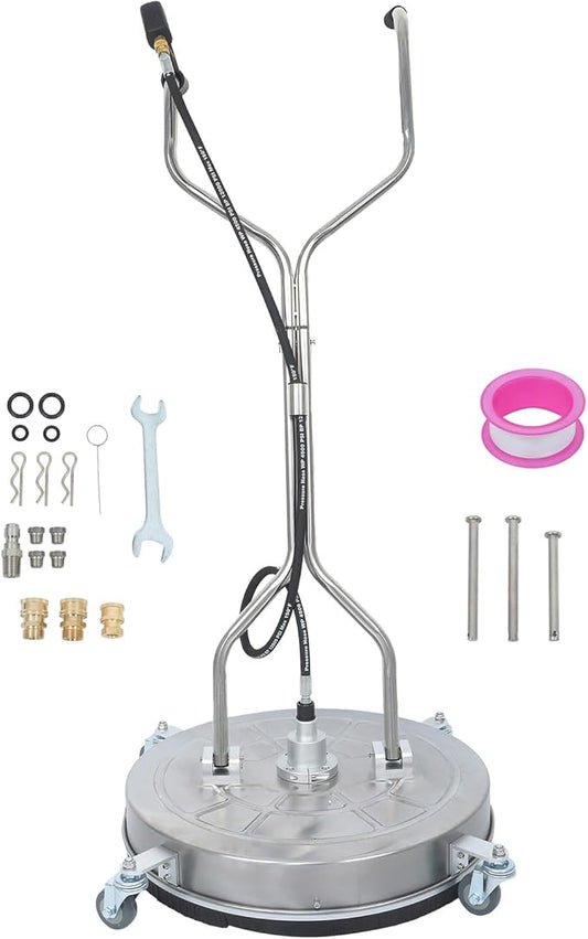 waltyotur 24" Pressure Washer Surface Cleaner with 4 Wheels, Dual Handle, Stainless Steel Housing, 2 Hose Adapters and 4 Replacement Nozzles
