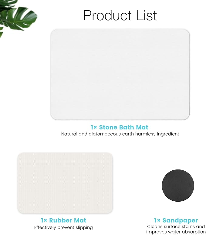 Diatomite Stone Bath Mat, Premium Non-Slip Natural Diatomaceous Earth Bathtub Fast Drying Mats for Bathroom Floor (23.6" x 15.4" White)