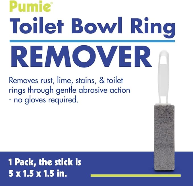 PUMIE Pumice Stone Toilet Bowl Cleaner (1-Pack) - Heavy Duty Scouring Stick for Toilet - Pumice Stone for Cleaning Rings, Bowls, Hard Water Stains, Lime, Rust, Sink - Includes Handle for Easy Use