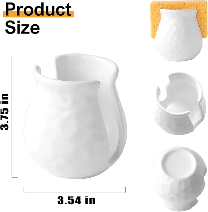 White Kitchen Sponge Holder, Ceramic Dish Sponge Holder Scrubby Daddy Farmhouse Dish Rack Brush Holder for Bathroom, Kitchen, Sink, Special White