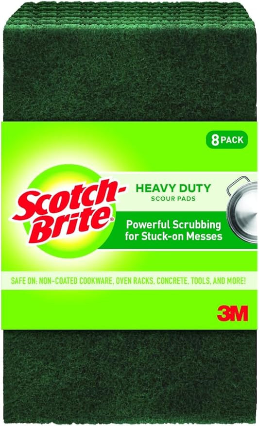 Scotch-Brite Heavy Duty Scouring Pad, Dish Scrubber for Kitchen + Outdoor, 8 Scrub Pads for Uncoated Pots and Pans, Cast Iron Cooktops, Grill Grates, Oven Racks, & BBQ, Durable, Long-Lasting