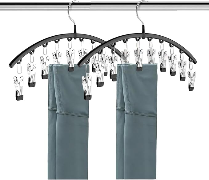 YRXEFY Legging Organizer for Closet, 2 Pack Metal Yoga Pants Hangers with 10 Clips Holds 20 Leggings, Space Saving Hanging Closet Organizer for Small Spaces, Apartment Essentials, Dorm Organization, C