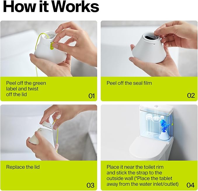 Ultra-Long Lasting Toilet Bowl Cleaner Tablets in Bottles, 3 Bottles, Automatic Long-Lasting Blue Toilet Cleaner, Large Capacity, Easy to Use