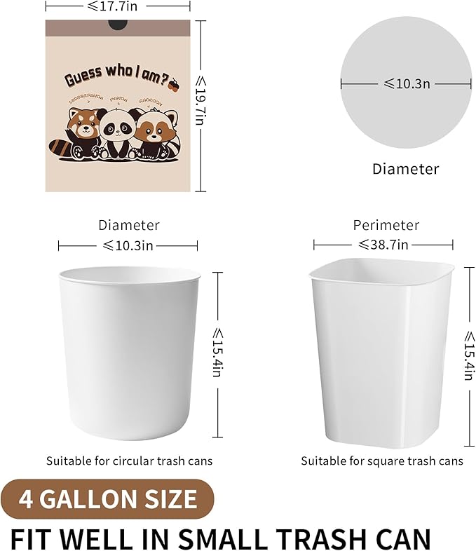 Trash bags, 4 Gallon Trash Bags Drawstring, Colorful & Portable Small Trash Bags With Panda Printed, Tear-Resistant Garbage Bags 4 Gallon for Bathroom Office Trash Cans, 30 Counts