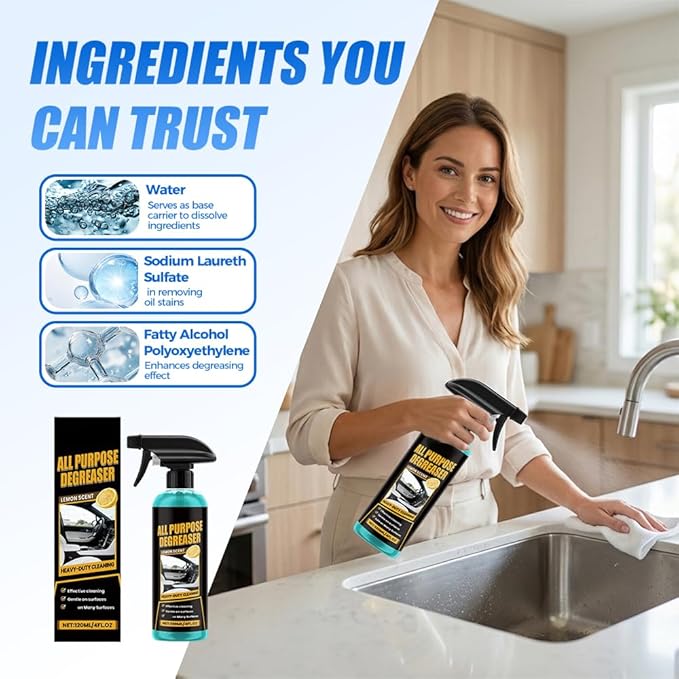 PVZXR All Purpose Degreaser for Car and House, 2026 New Heavy Duty Degreaser | Convenient Oil Stain Remover, Cleaning Solution For Car House Oven Stove Cooktop Counter Quick Stain Removal (3PCS)