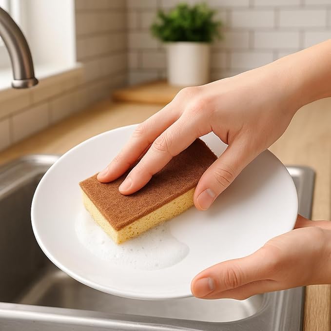 Eco Sponges – Coconut & Cellulose Kitchen Sponges, Biodegradable, Compostable, Plastic-Free Cleaning Scrubbers (12 Pack)
