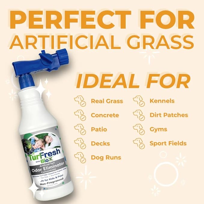 TurFresh BioX Artificial Turf Odor Eliminator Concentrate – 32 oz Bottle, Unscented – Pet-Safe Turf Cleaner for Urine and Feces Odor Removal – All-Natural, Non-Toxic, Kid Safe