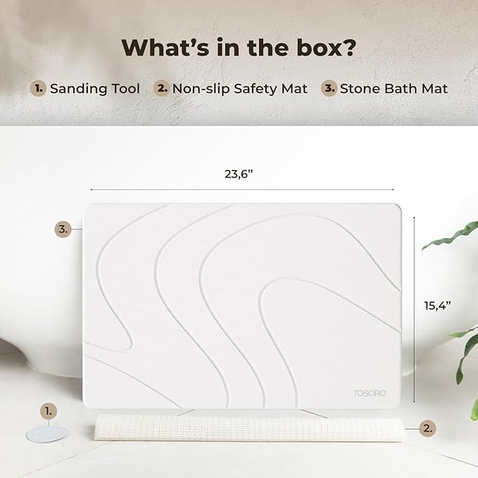 Stone Bath Mat, Diatomaceous Earth Non-Slip Stone Shower Mat - Quick Drying Absorbent Bath Mats for Bathroom - Elegant & Modern Design, Easy to Clean (23.5 x 15) - Sandstone