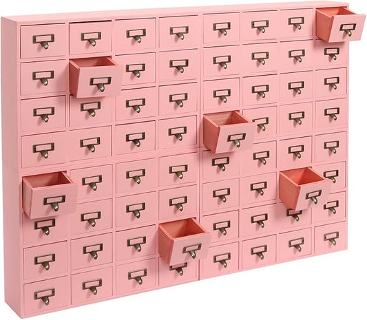 4PCS Card Catalog Desk Drawer Organizer,Wooden Vintage Apothecary Cabinet with 16 Drawers,Library Card Catalog Cabinet for Bedroom Home Office