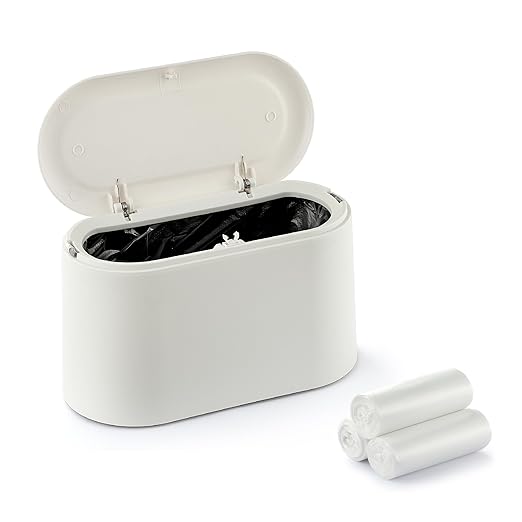 Mini Trash Can for Desk, Tiny Plastic Countertop Garbage Can with Lid, Easy to use and Keep Desktop Clean for Vanity, Bedside, Bathroom and Kitchen with 3 Rolls Trash Bags
