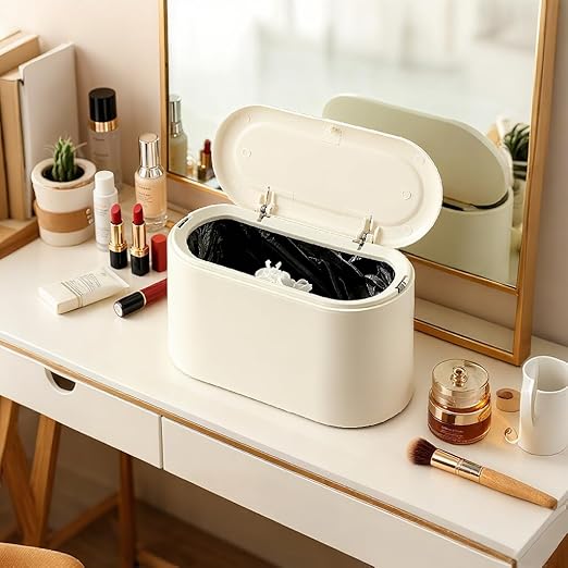 Mini Trash Can for Desk, Tiny Plastic Countertop Garbage Can with Lid, Easy to use and Keep Desktop Clean for Vanity, Bedside, Bathroom and Kitchen with 3 Rolls Trash Bags