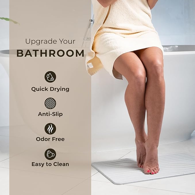 Stone Bath Mat, Diatomaceous Earth Non-Slip Stone Shower Mat - Quick Drying Absorbent Bath Mats for Bathroom - Elegant & Modern Design, Easy to Clean (23.5 x 15) - Grey