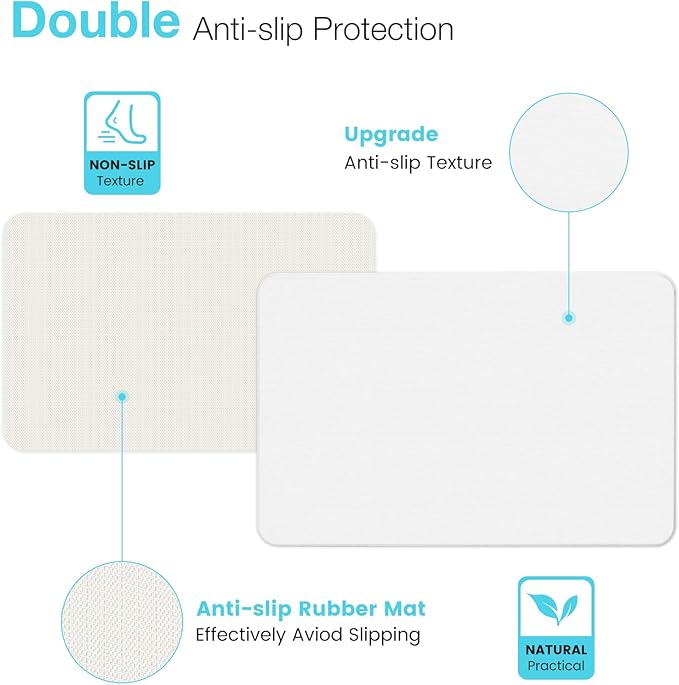 Diatomite Stone Bath Mat, Premium Non-Slip Natural Diatomaceous Earth Bathtub Fast Drying Mats for Bathroom Floor (23.6" x 15.4" White)