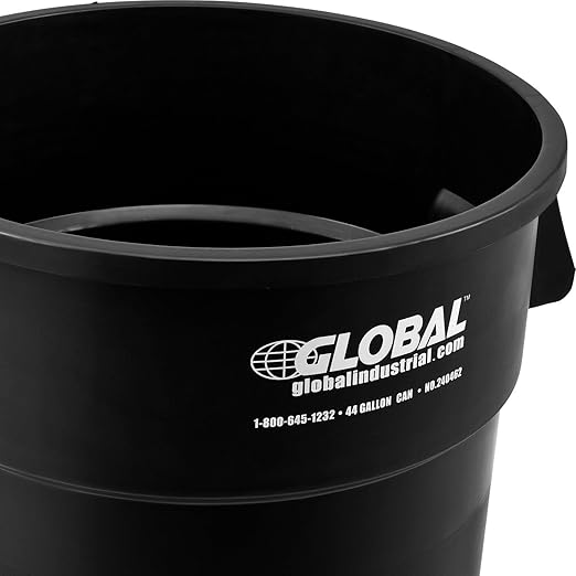 Global Industrial Commercial Round Trash Can, 32 Gallon Capacity, Plastic Garbage Can, Indoor and Outdoor Utility Trash Can, Black, 21-3/4"W x 27-1/2"H, No Lid