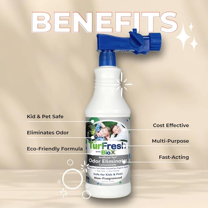 TurFresh BioX Artificial Turf Odor Eliminator Concentrate – 32 oz Bottle, Unscented – Pet-Safe Turf Cleaner for Urine and Feces Odor Removal – All-Natural, Non-Toxic, Kid Safe
