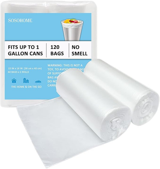 1 Gallon Trash Bags, Extra Small Strong Garbage Bags for Office Home Bathroom Car Desktop Wastebasket Liners, Clear 120 Count