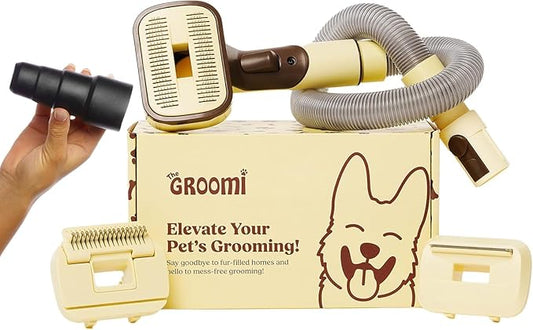 GROOMI Vacuum Pet Brush Kit – 3‑in‑1 Dog & Cat Grooming Tool, Self‑Cleaning Deshedding Brush & Pet Hair Remover, Universal Vacuum Attachment Including Dyson, Short, Medium & Long Fur, All Breeds