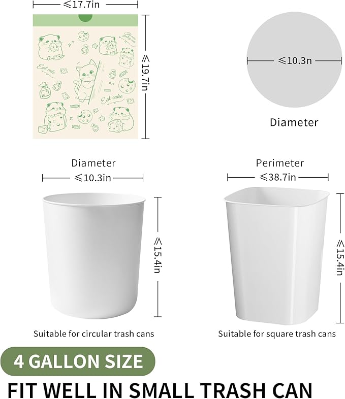 Trash bags, 4 Gallon Trash Bags Drawstring, Colorful & Portable Small Trash Bags with Cats & Mice Printed, Tear-Resistant Garbage Bags 4 Gallon for Bathroom Office Trash Cans, 32 Count