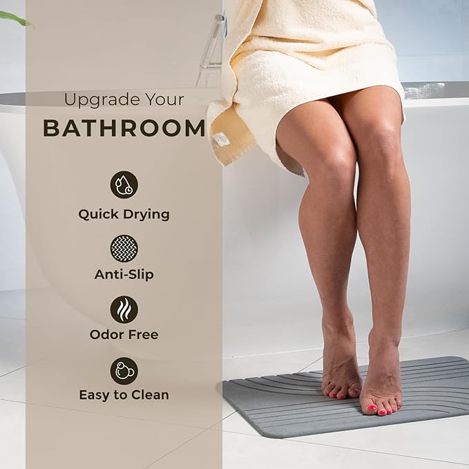 Stone Bath Mat, Diatomaceous Earth Non-Slip Stone Shower Mat - Quick Drying Absorbent Bath Mats for Bathroom - Elegant & Modern Design, Easy to Clean (23.5 x 15) - Graphite, 2pcs