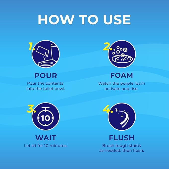 Foaming Toilet Bowl Cleaner – 10.5oz Auto-Activating Purple Foam, Removes Limescale & Odors, Lavender Scent, 3 Sachets