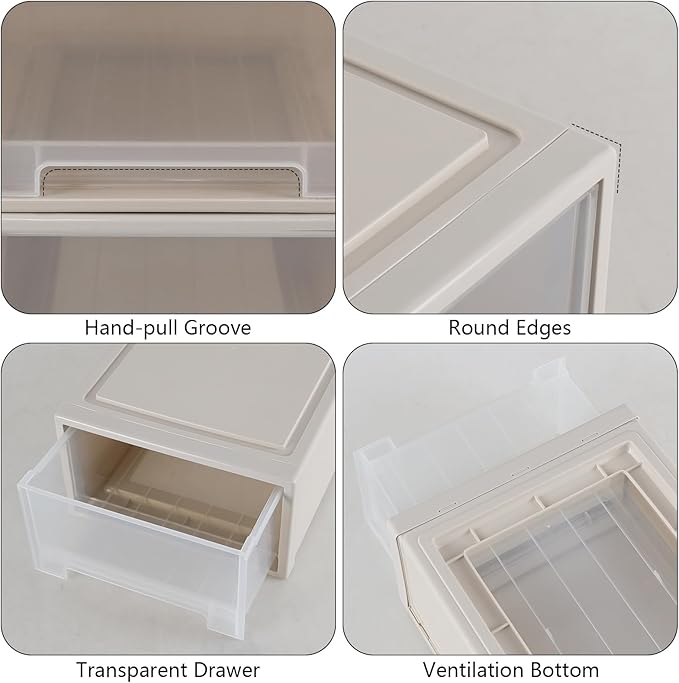 Xyskin 4-Pack 19 Quart Large Stackable Drawer Organizer Unit, Plastic Storage Box with Drawers