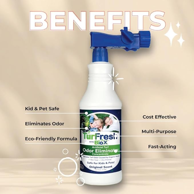 TurFresh BioX Artificial Turf Odor Eliminator Concentrate – 32 oz Bottle, Original Scent – Pet-Safe Turf Cleaner for Urine and Feces Odor Removal – All-Natural, Non-Toxic, Kid Safe