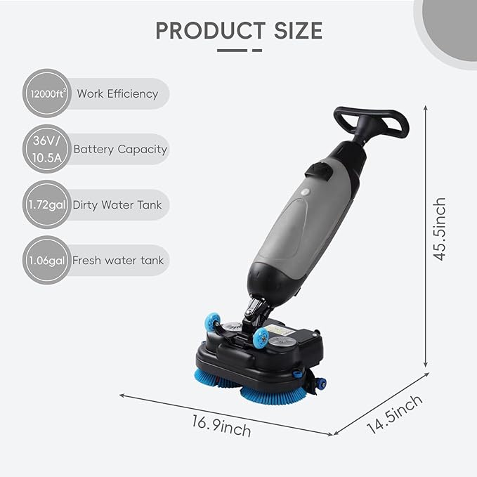Commercial Electric Floor Scrubber Tile Polisher, Carpet Extractor Power Scrub Brush, Imop. 360°Rotating, Self-Propelled, Convenient Cordless. Fits Vinyl, Rubbermaid, Concrete, Luxury Vinyl Floor.
