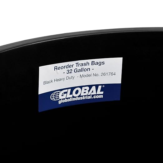 Global Industrial Commercial Round Trash Can, 32 Gallon Capacity, Plastic Garbage Can, Indoor and Outdoor Utility Trash Can, Black, 21-3/4"W x 27-1/2"H, No Lid