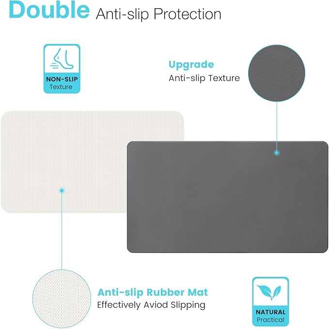 Large Diatomite Stone Bath Mat, Premium Non-Slip Natural Diatomaceous Earth Bathtub Fast Drying Mats for Bathroom Floor (30" x 17" Dark Grey)