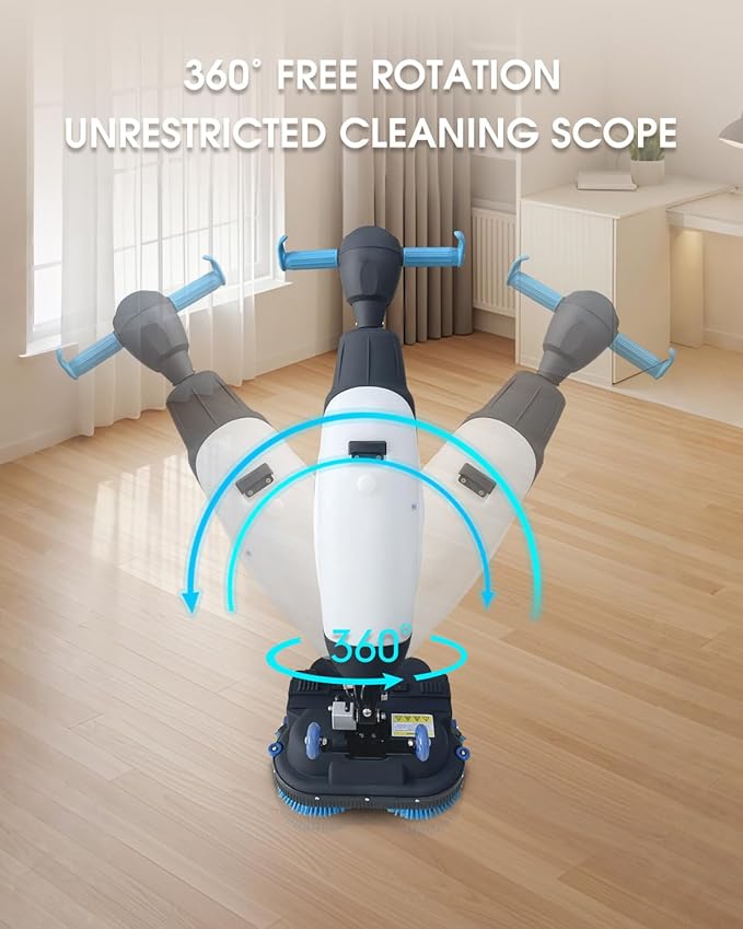 17" Commercial Floor Scrubber Machine with Double Brush Disc Battery-Powered Multi-Functional Floor Buffer Machine 360°Rotation,10700 sqft,350 RPM Motor,1-Gal Tank