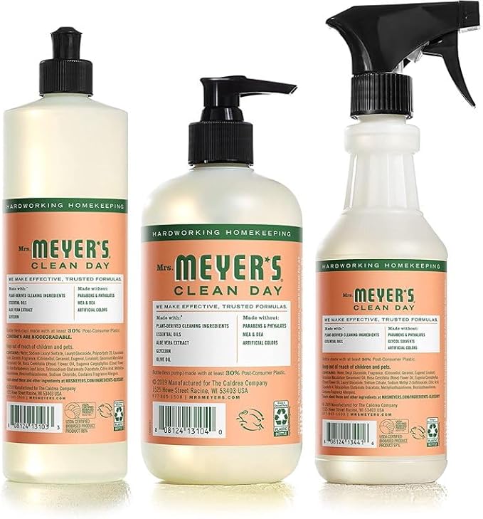 Mrs. MEYER'S Kitchen Set, Dish Soap, Hand Soap, and Multi-Surface Cleaner, 3 CT (Geranium)