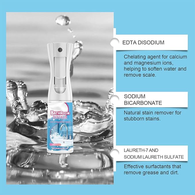 2025 New Bathroom Descaler Foam Cleaner, 6.76 Fl Oz Bathroom Descaler, Stubborn Stains Cleaner, All Purpose Rinse Cleaning Foams Spray for Toilet Bath Shower Glass Sink Cleane (3Pcs)