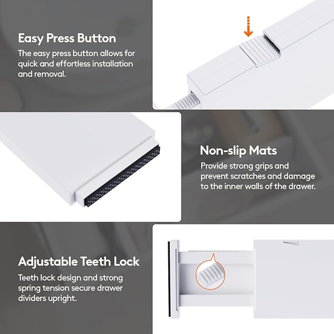 Lifewit 12 Pack Drawer Dividers 4" High,11-17" Adjustable Dresser Drawer Organizers for Clothes, Expandable Dresser Separators in Bedroom/Bathroom/Kitchen/Vanity/Office Organization and Storage, White