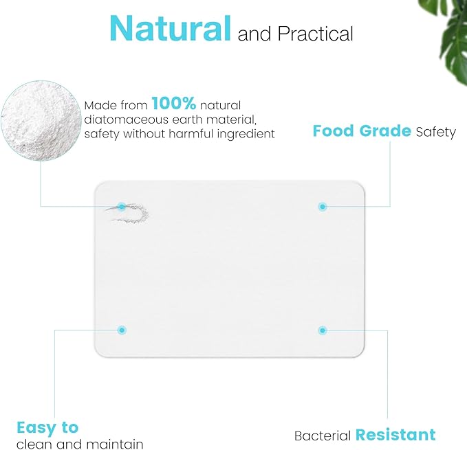 Diatomite Stone Bath Mat, Premium Non-Slip Natural Diatomaceous Earth Bathtub Fast Drying Mats for Bathroom Floor (23.6" x 15.4" White)