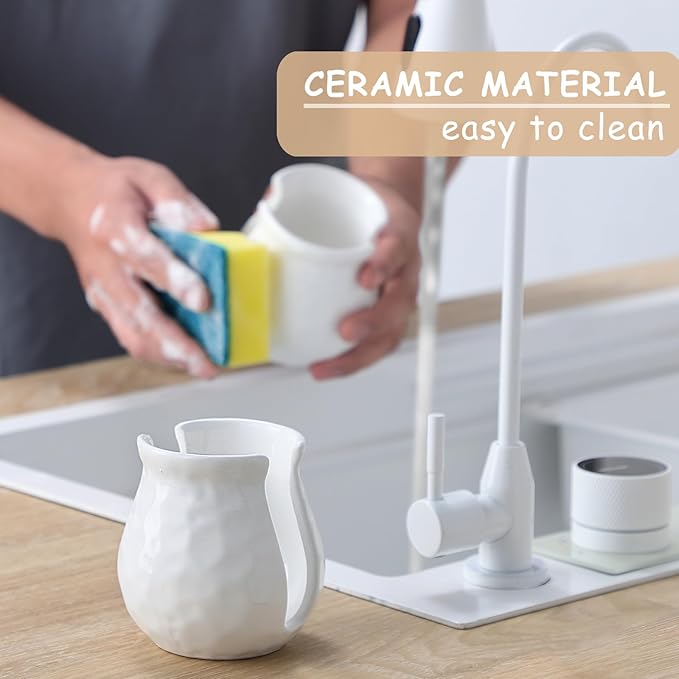 White Kitchen Sponge Holder, Ceramic Dish Sponge Holder Scrubby Daddy Farmhouse Dish Rack Brush Holder for Bathroom, Kitchen, Sink, Special White