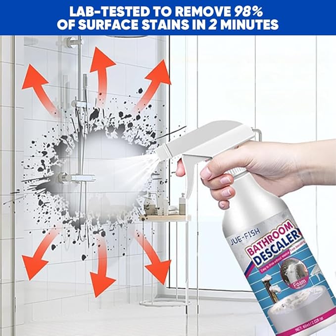 Bathroom Descaler Foam Cleaner 2025|Powerful Cleaner Spray for Shower,Bathtub,Glass,Faucet,Tile,Toilet|Strong Cleaning for Stubborn Stains&Limescale Removal with 2 Microfiber Cloths (2 PCS-4oz)