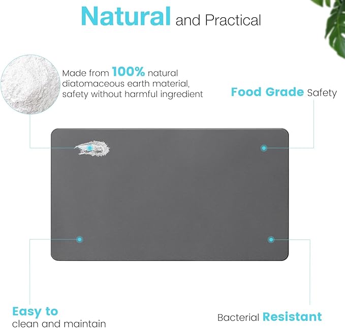 Large Diatomite Stone Bath Mat, Premium Non-Slip Natural Diatomaceous Earth Bathtub Fast Drying Mats for Bathroom Floor (30" x 17" Dark Grey)