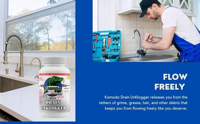 KOMODO Drain UnKlogger – 4 Pack – 8Lbs – Professional Drain Cleaning Solution