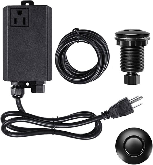 Garbage Disposal Air Switch Kit Single Outlet Sink Top Waste Disposal Short Stainless Steel Black On/Off Air Button Food and Waste Disposals Part by Etoolcity