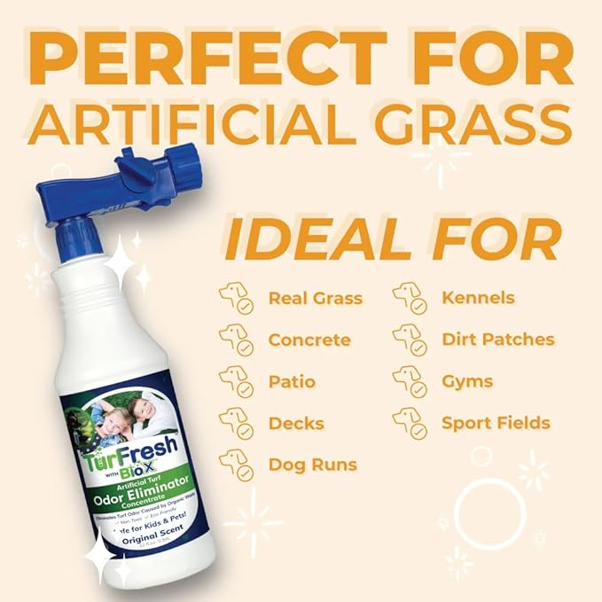 TurFresh BioX Artificial Turf Odor Eliminator Concentrate – 32 oz Bottle, Original Scent – Pet-Safe Turf Cleaner for Urine and Feces Odor Removal – All-Natural, Non-Toxic, Kid Safe