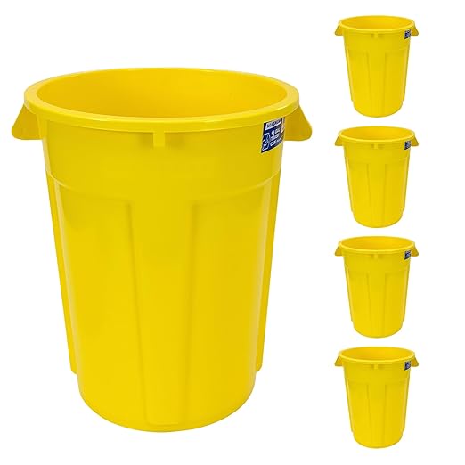 Magnum 55 Gallon Trash Can, High-Vis Yellow, Construction Grade, Heavy Duty Plastic, Jobsite Ready for Handling and Holding Garbage CMTC-C000-55Y05 (5 Pack)