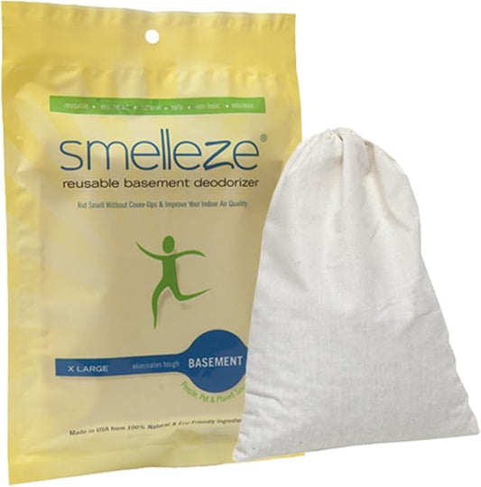 SMELLEZE Reusable Basement Odor Removal Deodorizer Pouch: Rids Funky Smell Without Fragrance Treats 150 Sq. Ft.