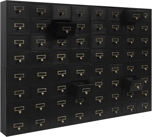 4PCS Card Catalog Desk Drawer Organizer,Wooden Vintage Apothecary Cabinet with 16 Drawers,Library Card Catalog Cabinet for Bedroom Home Office