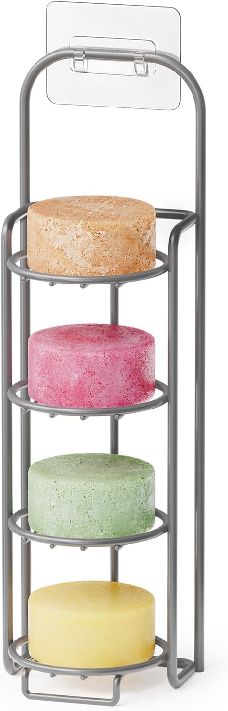 SpaceAid 4 Tier Shampoo Bar Holder for Shower, Self Draining Soap Bar Holders Caddy for Bathroom Wall and Kitchen Sink, Shampoo Bar Dish Rack, Stainless Steel Bar Soap Holder (Gray)
