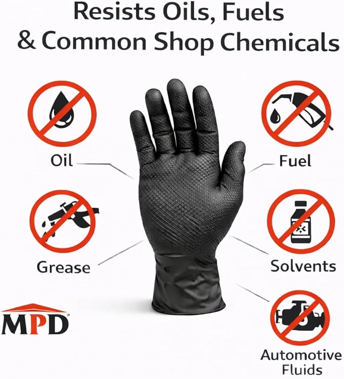 MPD Cobra Guard PRO Black 8-Mil Nitrile Gloves, Diamond Textured Torque Grip.