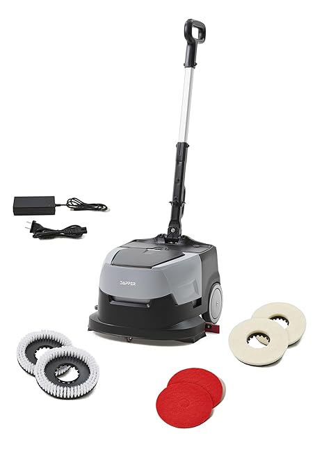 Battery Powered Walk Behind Mini Automatic Floor Scrubber Machine – Compact & Portable, 15” Cleaning Width, 90-Minute Runtime, 170 RPM – Ideal for Small Commercial Spaces, Offices, Retail & More