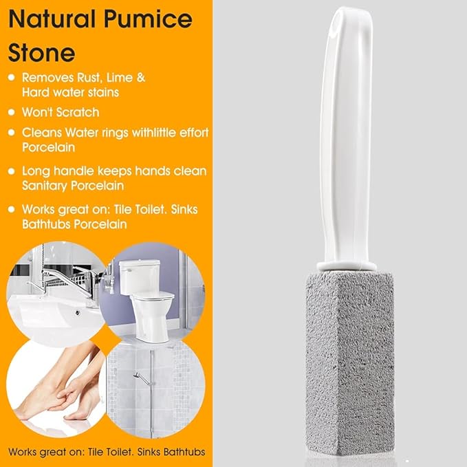 2 Pack Toilet Cleaner Hard Water Build up Remover with Ergonomic Handle, Pumice Stone Cleanning Tool Stain Hard Water Ring Cleaner for Toilet, Pool, Bathroom, Sink