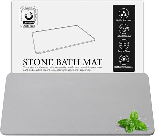 Large Diatomite Stone Bath Mat, Premium Non-Slip Natural Diatomaceous Earth Bathtub Fast Drying Mats for Bathroom Floor (30" x 17" Light Grey)